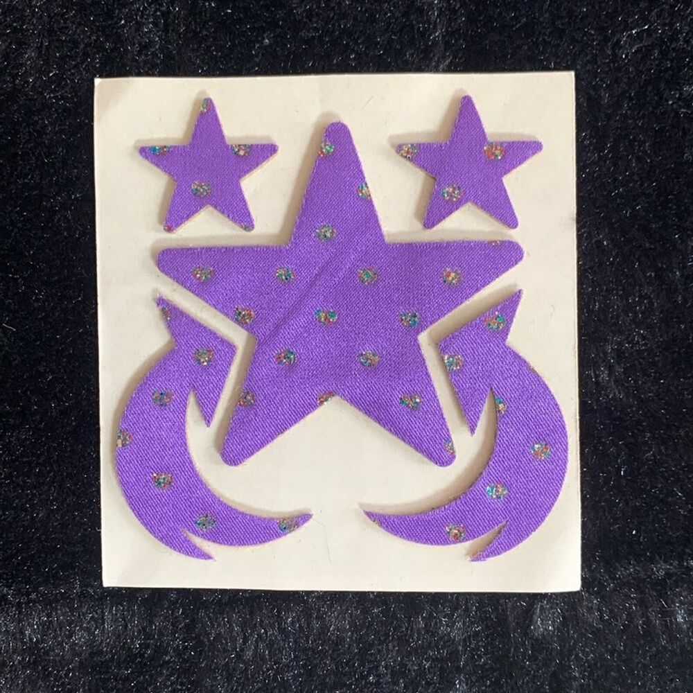June Kessler Vintage 80s Satin Puffy Glitter Purple Star Moon Sticker 80s